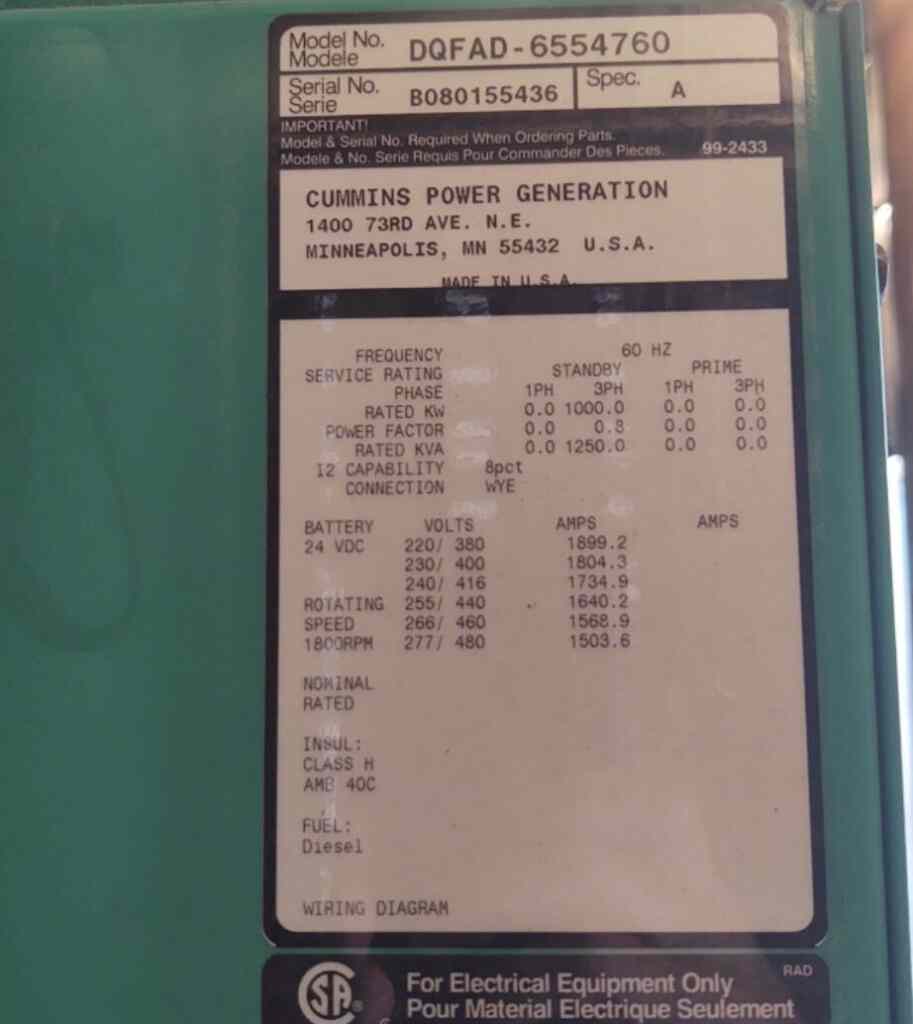Cummins DQFAD QST30-G5 Standby Diesel Generator- Tier 2